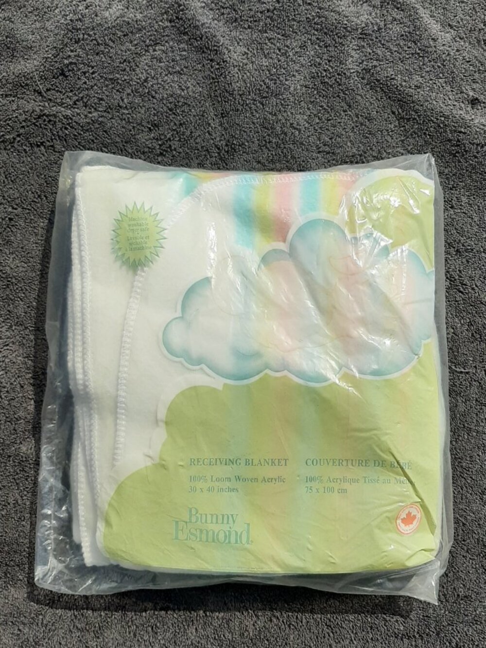 Vtg Bunny Esmond Baby Blanket White w/ Strips Loom Woven Acrylic 30 X 40 NIP